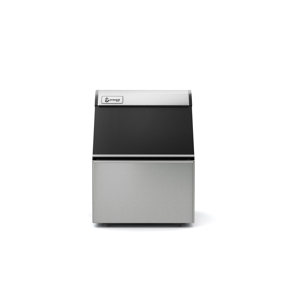 Máquina de gelo Everest EGC 50 em aço inox, vista frontal, com tampa preta do depósito